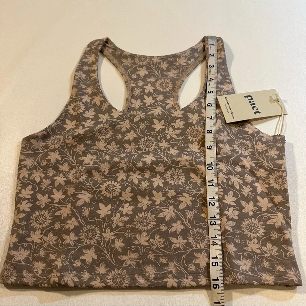 NWOT Pact Cinder Trellis Floral Print Organic Cotton Blend Racerback Crop Top - Picture 6 of 12